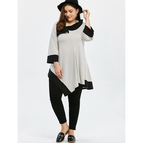 Plus Size Asymmetric Long Sleeve Tunic Top - Picture 3 of 7